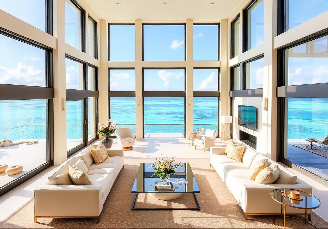 Luxury coastal home interior with Gulf views